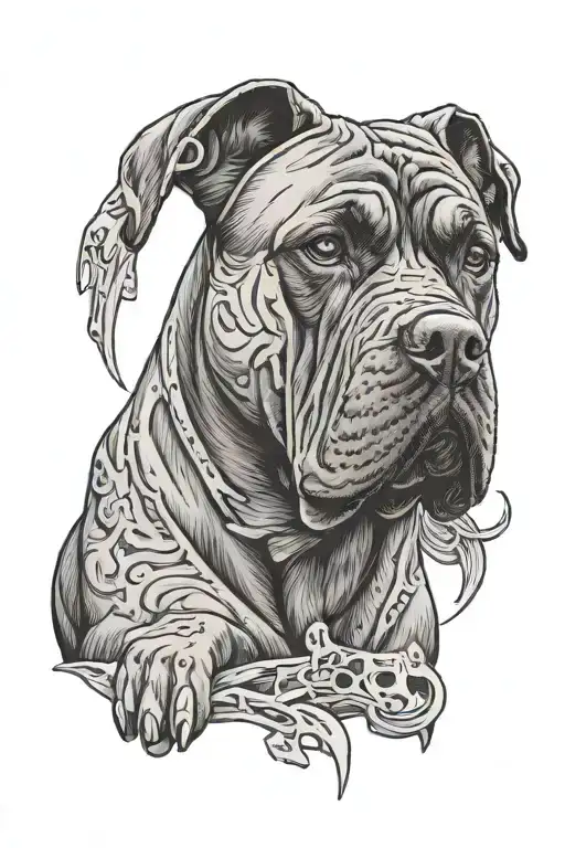 Cane Corso dog, bone, jigsaw tattoo design idea