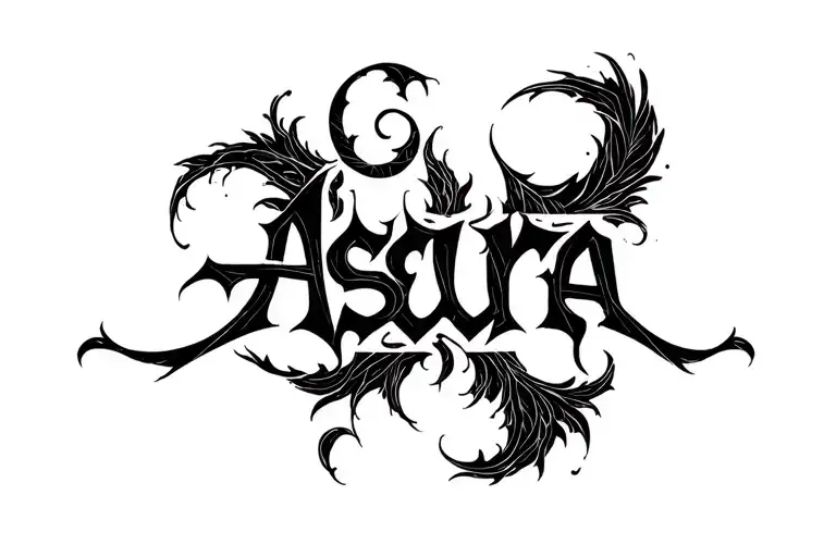"ASURA" fancy text bold lines tattoo design idea