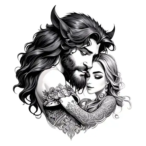 beauty and the beast sleeve tattoo design idea