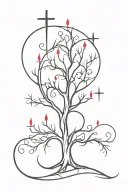 many lines gothic poison tree with flowing red blood and crosses made of many curved lines tattoo design idea