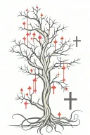 many lines gothic poison tree with flowing red blood and crosses made of many curved lines tattoo design idea