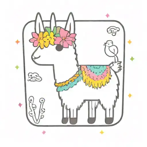 colorful llama with flower crown knitting a blanket tattoo design idea