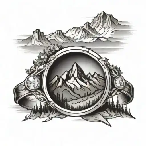 Colorado mountains with engagement ring tattoo design idea