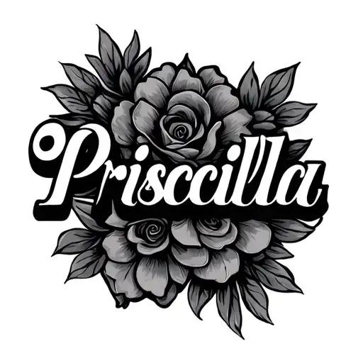 Create the name Priscilla in Chicano Lettering with Shadows tattoo design idea