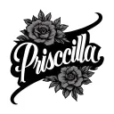 Create the name Priscilla in Chicano Lettering with Shadows tattoo design idea