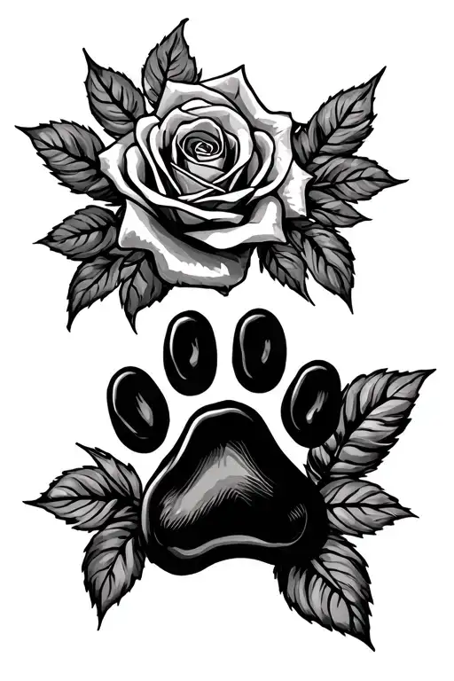 roses and a dog paw print surrounded tattoo design idea