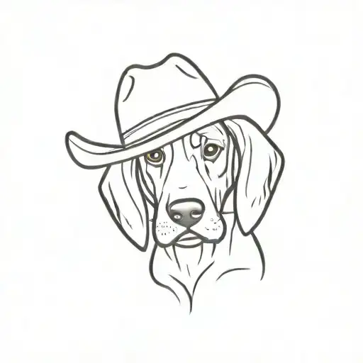 Black and Tan coonhound puppy wearing a cowboy hat tattoo design idea