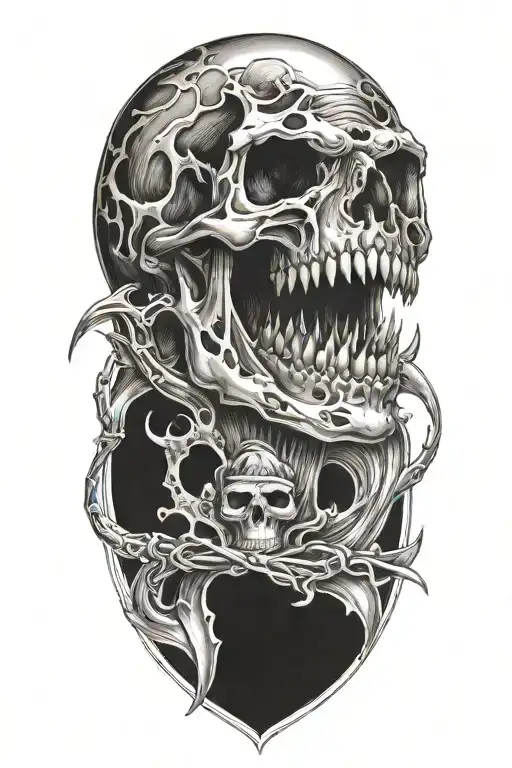 shark skull and crossbones tattoo design idea