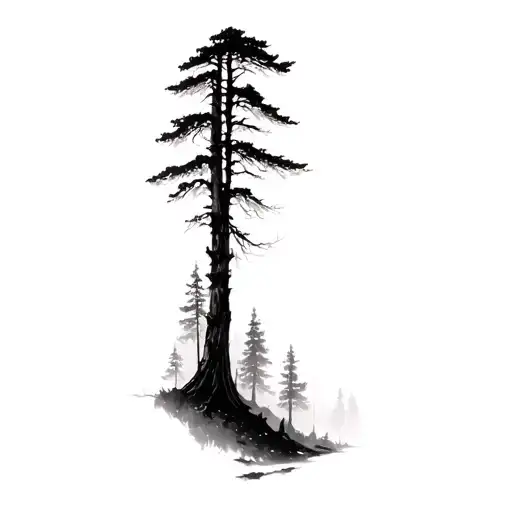 dense dark forest landscape tattoo design idea