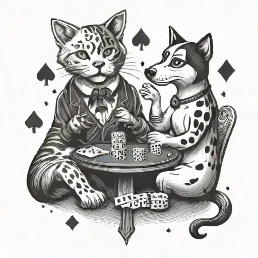 A playful tattoo of a cat and dog playing poker, combining the love for pets and gambling in a unique way tattoo design idea