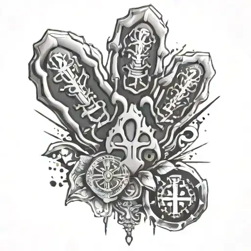 Arsenal, dog paw, travel, cross, colour splash tattoo design idea