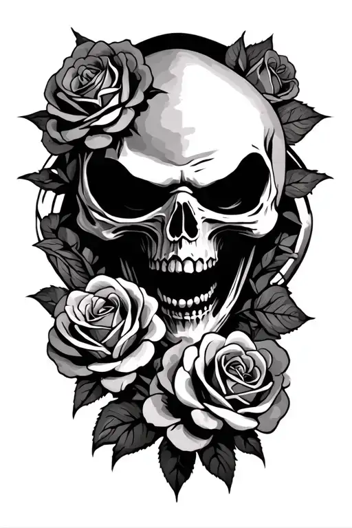 grim reaper with roses in the background tattoo design idea