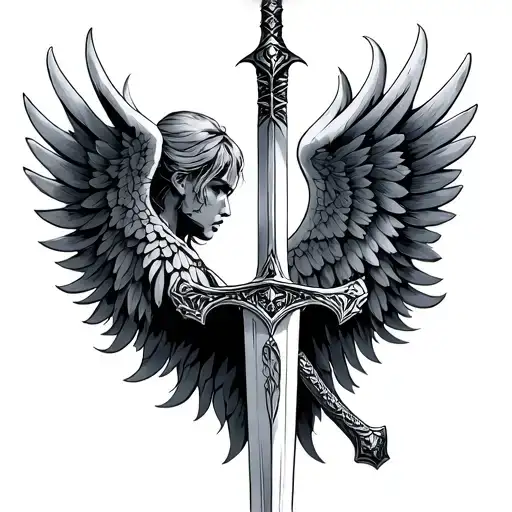sword and wings protect them tattoo design idea