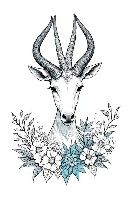  capricorn zodiac sign with flowers and moon elements in a boho style tattoo design idea