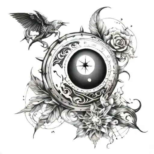 yin yang compass tattoo design idea
