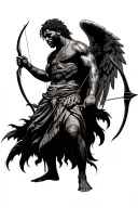 African man angel warrior holding bow and arrow realism tattoo design idea