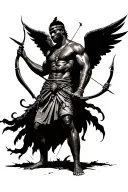 African man angel warrior holding bow and arrow realism tattoo design idea