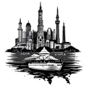A tattoo design showcasing iconic landmarks from Asia, Europe, and South America in a cohesive and visually striking composition tattoo design idea