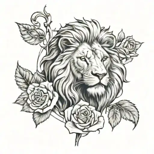 lion Viking roses growing inside tattoo design idea