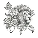 lion Viking roses growing inside tattoo design idea