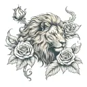 lion Viking roses growing inside tattoo design idea