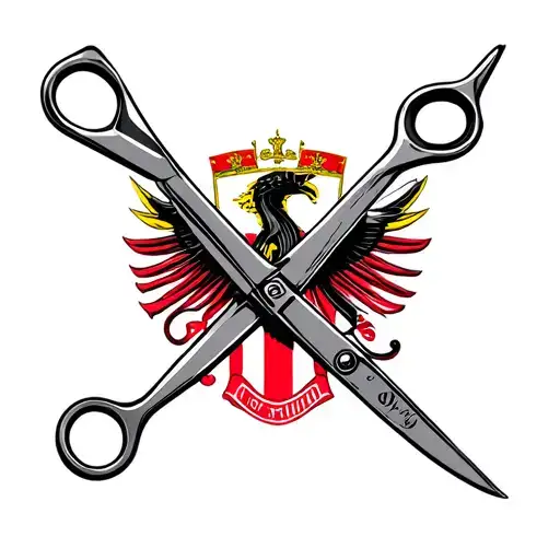 Albanian flag , barber scissors intertwined tattoo design idea