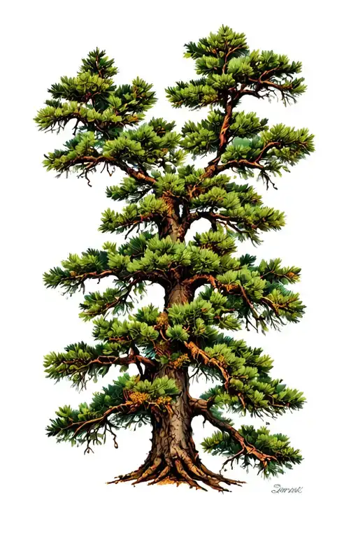 americana style lebanese cedar tree tattoo design idea