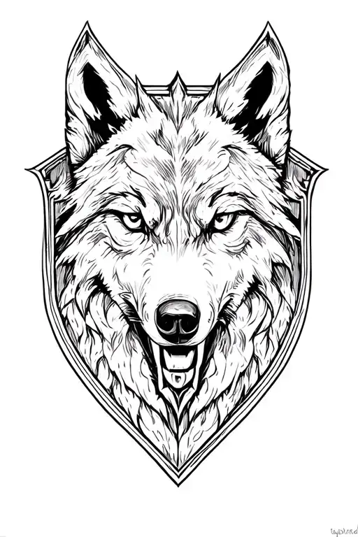wolf face mantle on shield adorned tattoo design idea