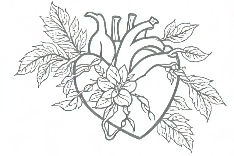 realistic heart with plant filler background tattoo design idea