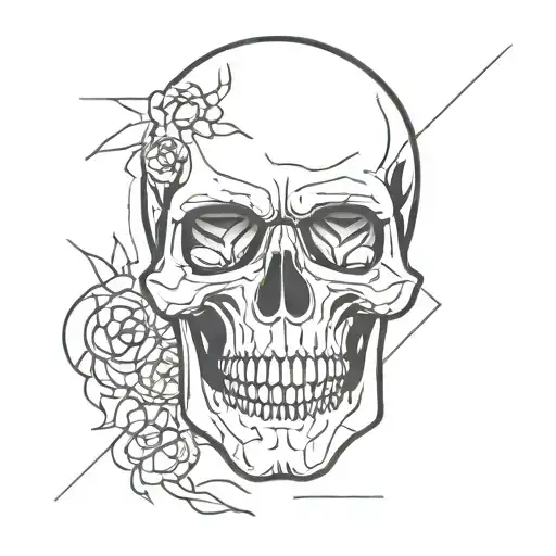 skull face flat line tattoo design idea