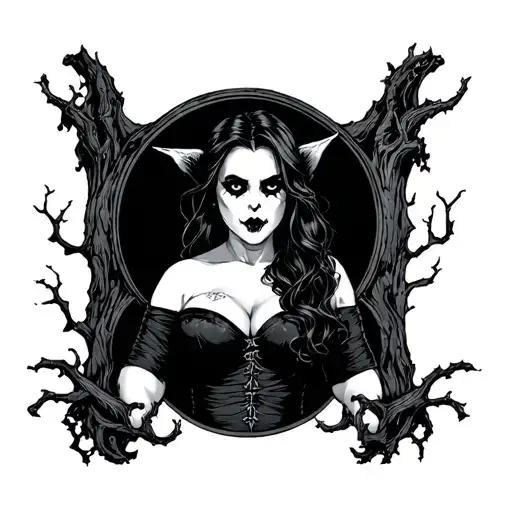 nude bbw vampire girl  full body  frontal pose forrest tattoo design idea