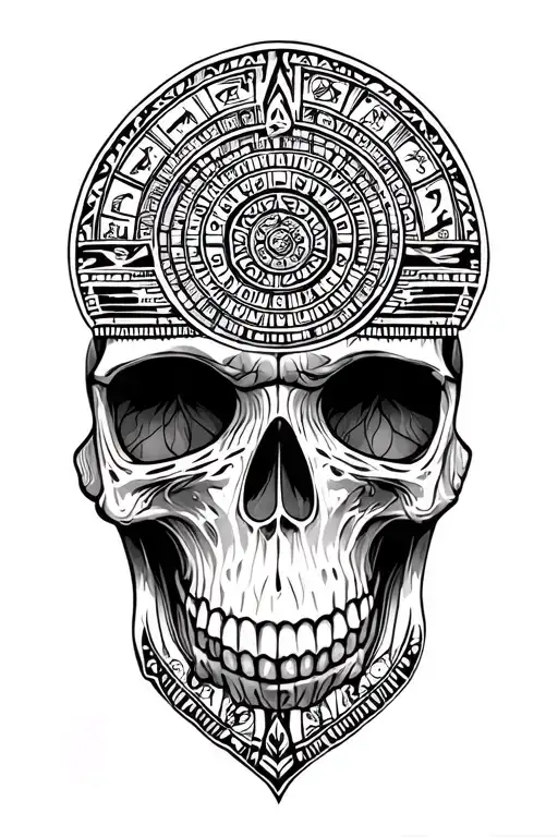 aztec calendar with skull tattoo design idea