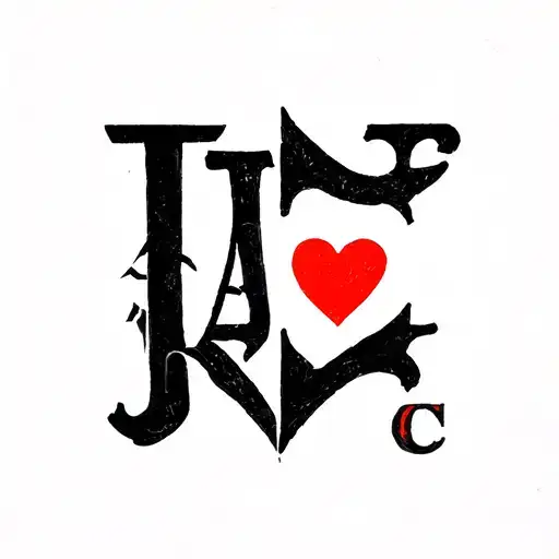 letter j, C, A with heart  tattoo design idea