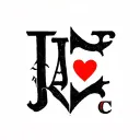 letter j, C, A with heart  tattoo design idea