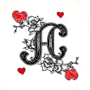 letter j, C, A with heart  tattoo design idea