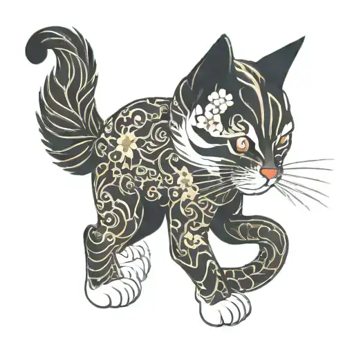 A cat with two tails tattoo design idea
