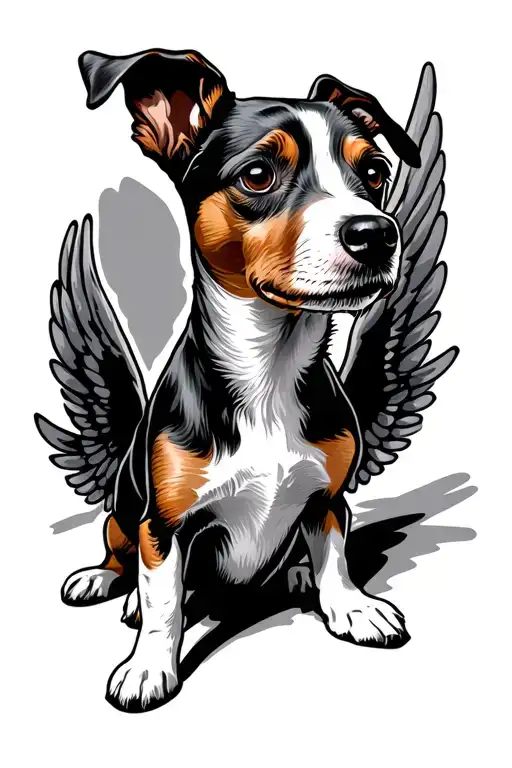 jack russell terrier with angle wings tattoo design idea
