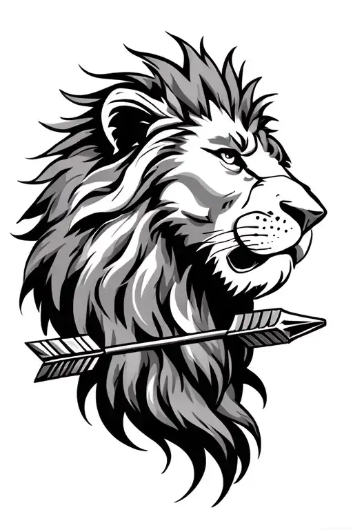 lions head with arrow, names of kids along the side tattoo design idea