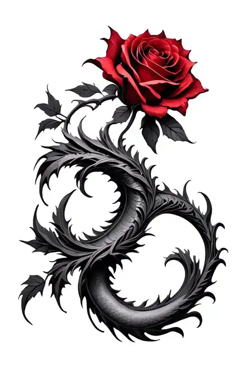 Red rose with petals arranged, curled, and folded to form an abstract dragon-like shape entirely within the petals tattoo design idea