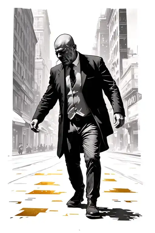 blind man healed walking through city with gold streets tattoo design idea