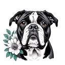 american bulldog and flowers tattoo design idea