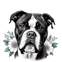 american bulldog and flowers tattoo design idea