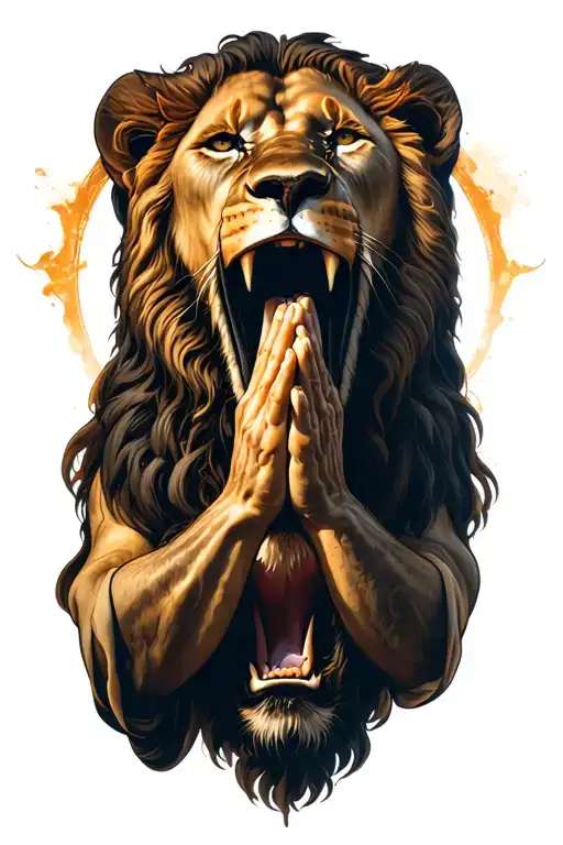 jesus praying inside roaring lions mouth tattoo design idea