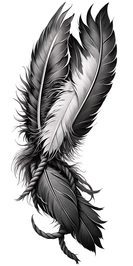 3 -feathered rope arm ride side by side tattoo design idea