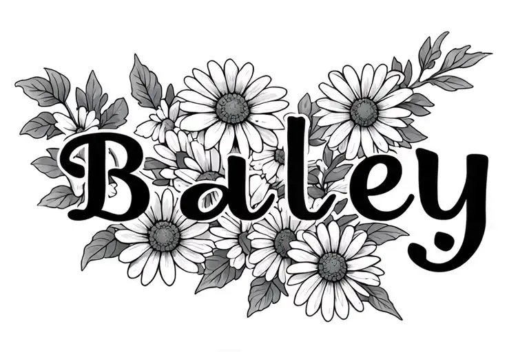 "Bailey" band of daisys and leaves fine line tattoo tattoo design idea