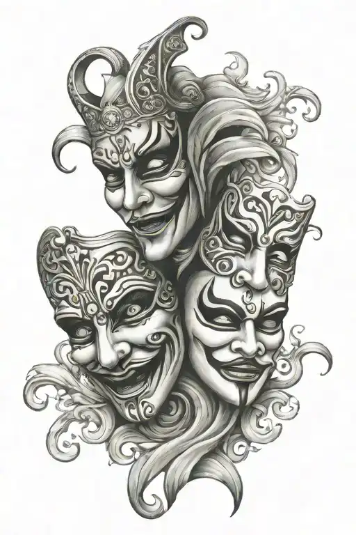 Comedy drama theatre masks tattoo design idea
