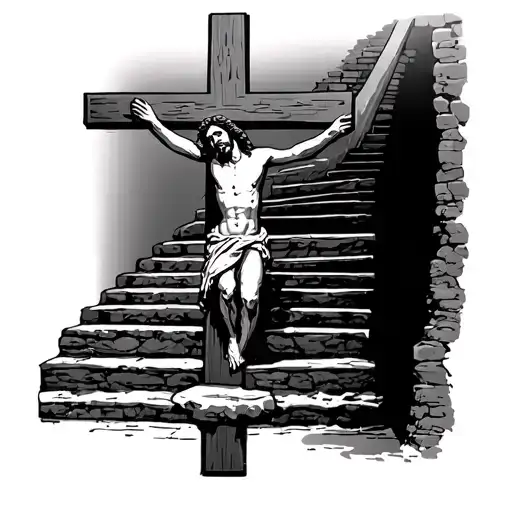 jesus cross stairs heaven life story tattoo design idea