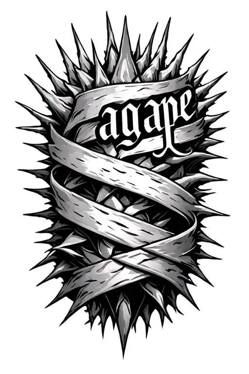 wrapped spiky thorns with the word "agape" tattoo design idea