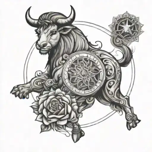 A mandala design incorporating elements of the zodiac signs of Taurus, Capricorn, and Leo to symbolize the harmony and balance within the family tattoo design idea