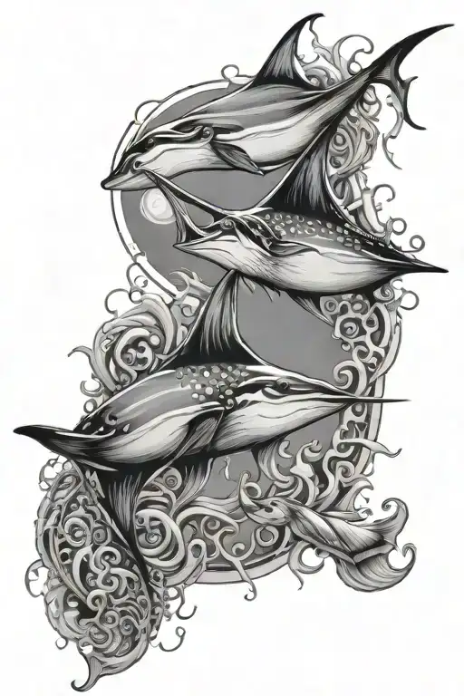ocean theme with manta rays and jellyfish tattoo design idea